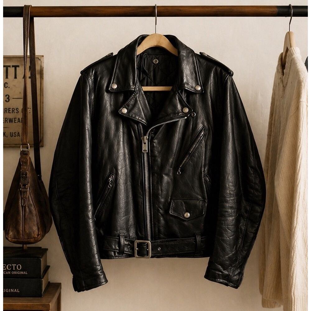 Schott NYC Leather Moto Jacket Women’s Cropped Biker Belted Vintage USA Small